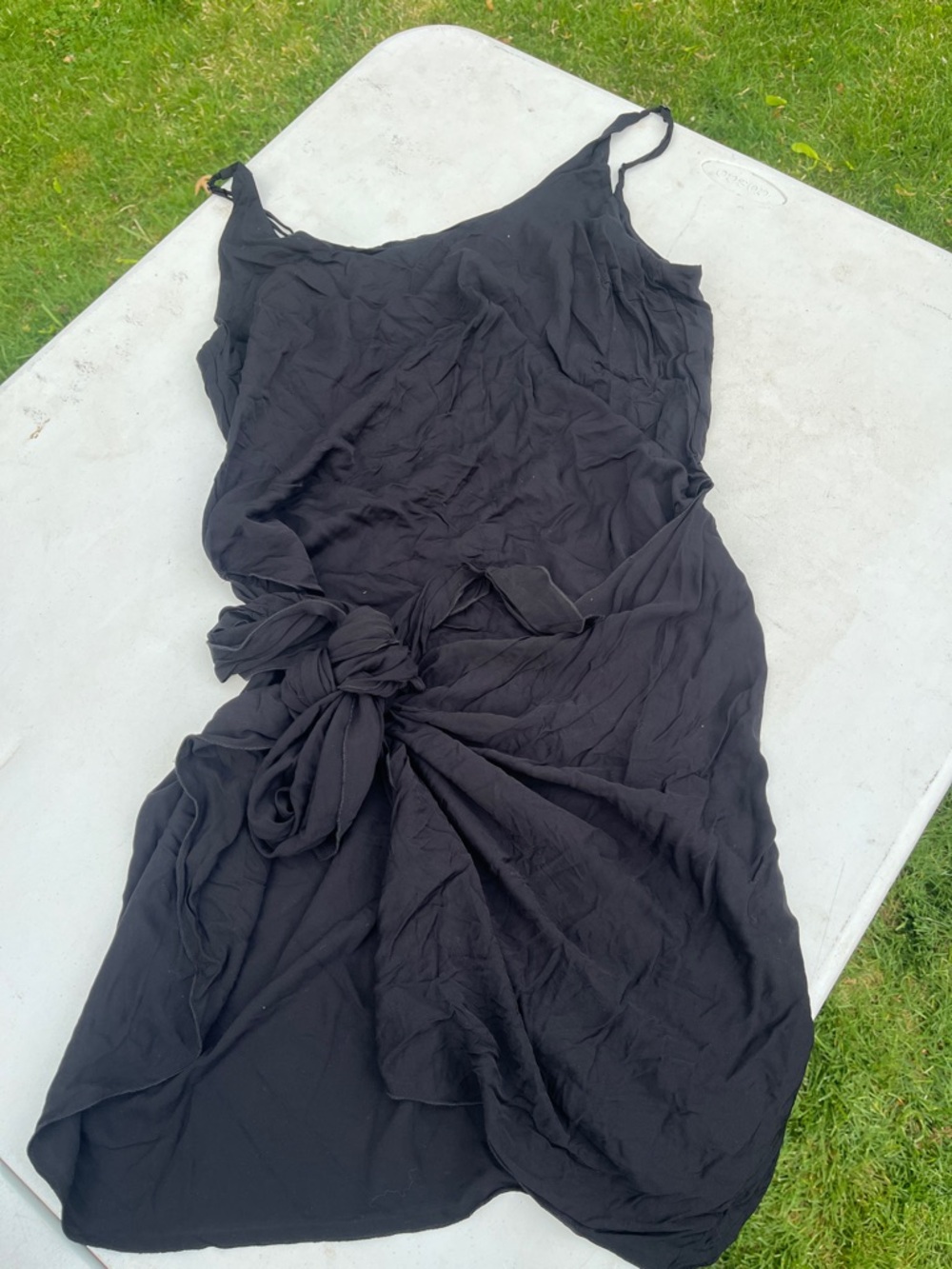 Women's Black Tie-Waist Mini Slip Dress - Classic Elegant Style